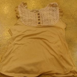 YomYom Yellow Lace Buttons Ruffle Sleeves Tank S